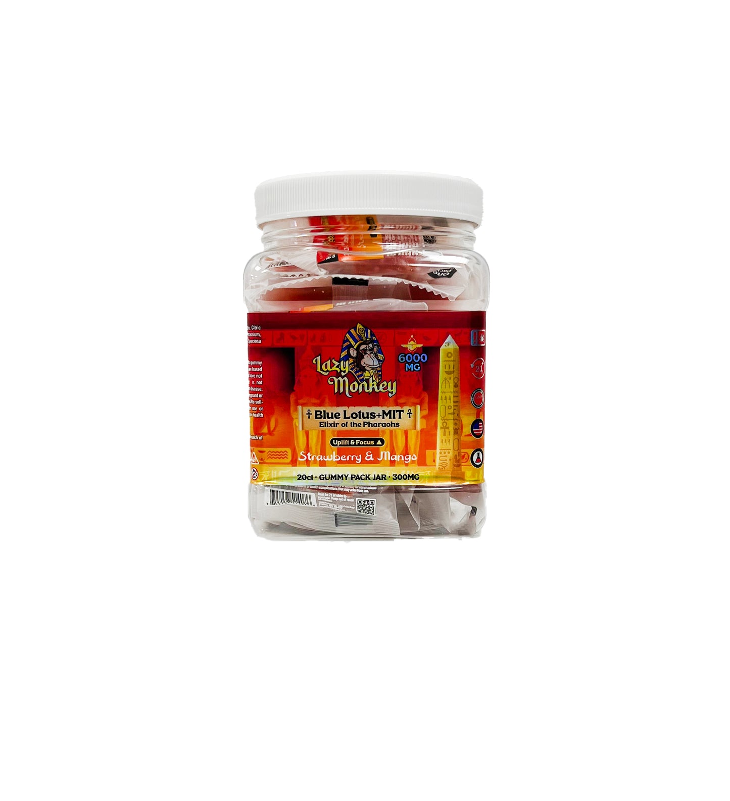 LAZY MONKEY STRAWBERRY& MANGO GUMMIES DUAL MIT + BLUE LOTUS 6000MG 20 JAR (1CT)