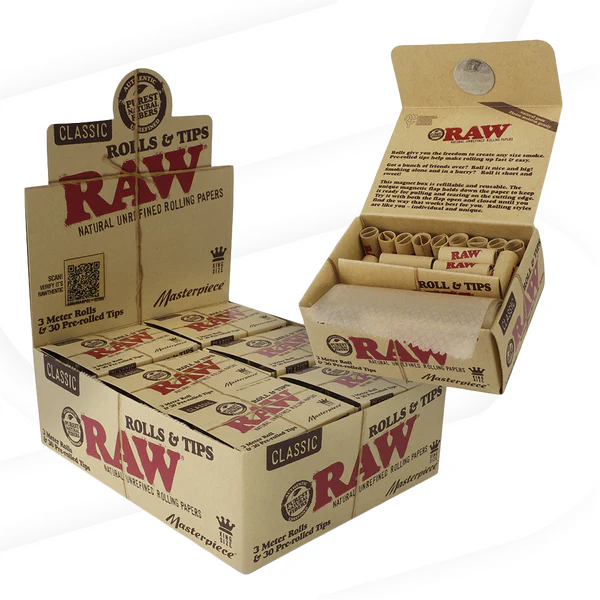 RAW CLASSIC KING SIZE MASTERPIECE ROLL W/ PREROLLED TIPS (12CT)