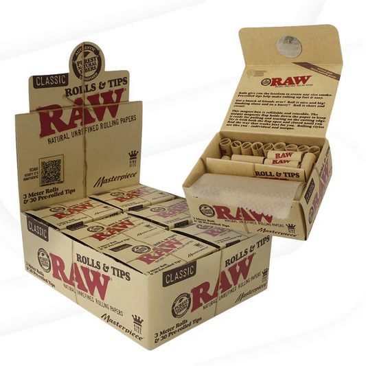 RAW CLASSIC KING SIZE MASTERPIECE ROLL W/ PREROLLED TIPS (12CT)