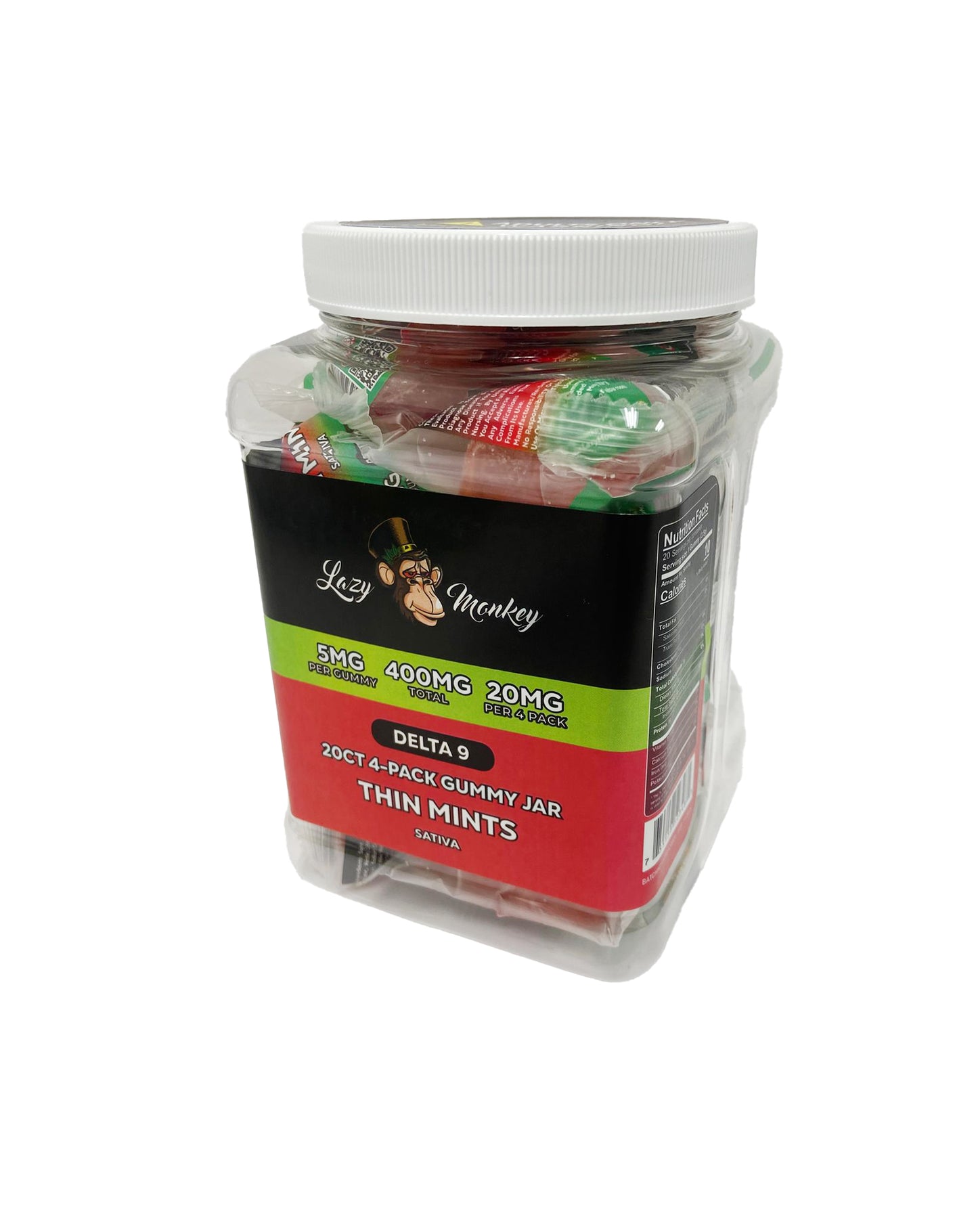 LAZY MONKEY D9 5MG 4PK GUMMIES JAR THIN MINTS (20CT)