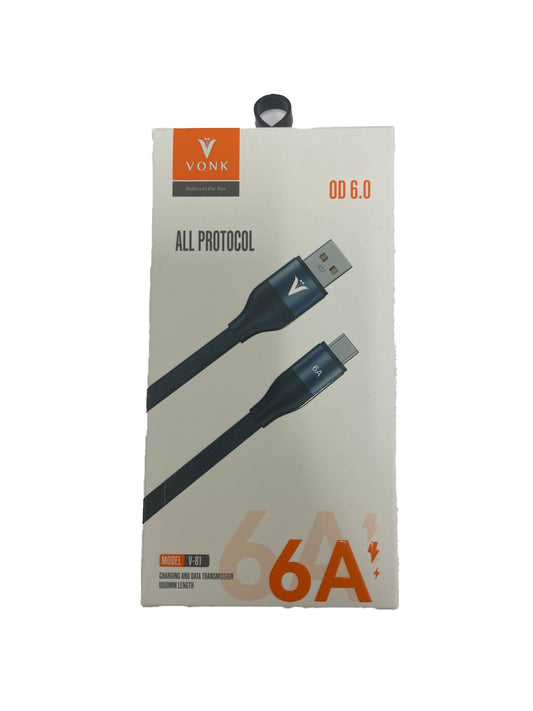 TYPE C TO USB OD 6.0 BRAID 1000MM CHARGING CABLE (1CT)
