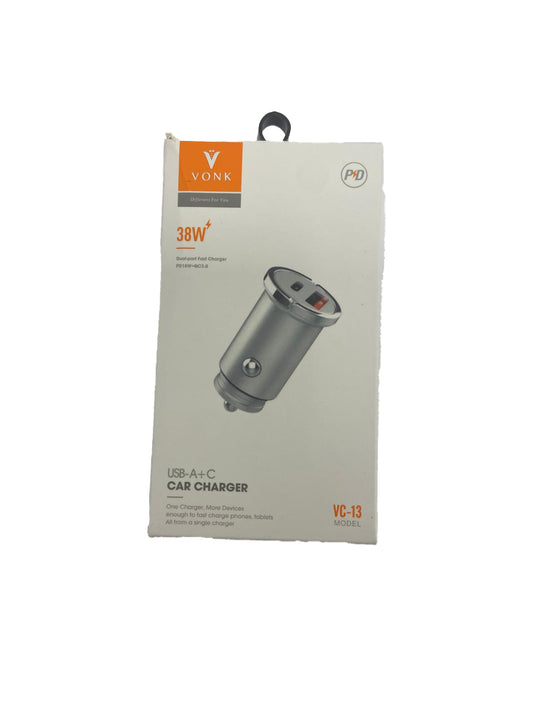 DUAL PORT FAST CAR CHARGER USB-A+C CAR ADAPTER 38W (1CT)