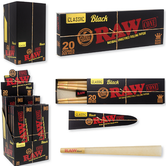 RAW BLACK PRE-ROLL CONE KS 20PK DISPLAY (12CT)