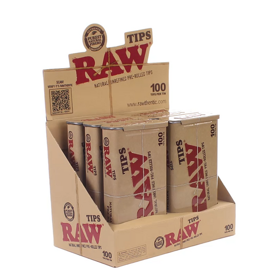 RAW PRE-ROLLED TIPS TIN 100PK DISPLAY (6CT)
