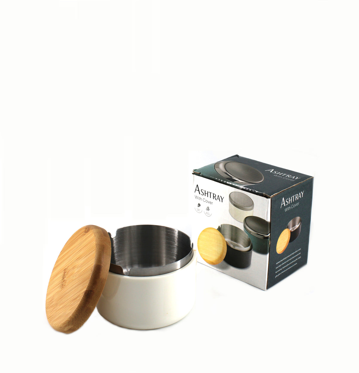 METAL ASHTRAY W/BAMBOO COVER ASSORTED (1CT)