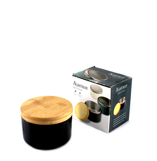METAL ASHTRAY W/BAMBOO COVER ASSORTED (1CT)