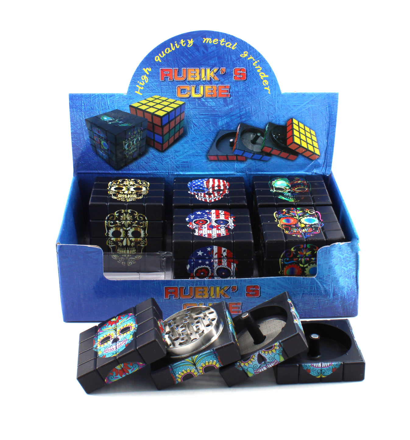 RUBIK'S CUBE SKULLS 60MM ZINC GRINDER 4PART (6CT) Warehouse Fever