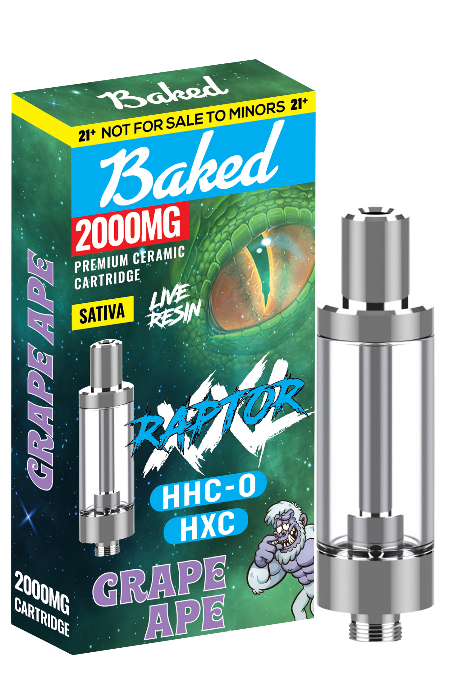 BAKED RAPTOR BLUE XXL HHCO-HXC LIVE RESIN CART 2000MG GRAPE APE-SATIVA (12CT)