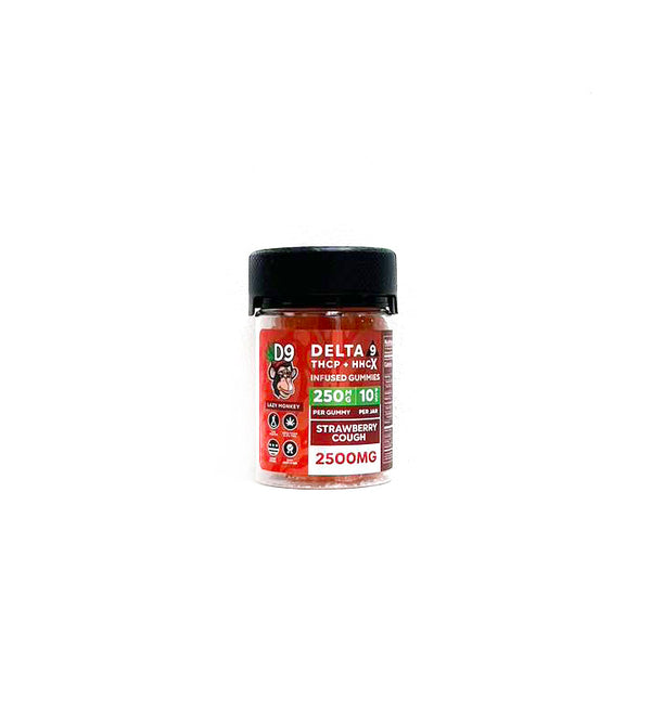 Lazy Monkey 2500mg/250mg D9+THCP+HHC-X 10pcs Jar Gummies Sativa -Strawberry Cough