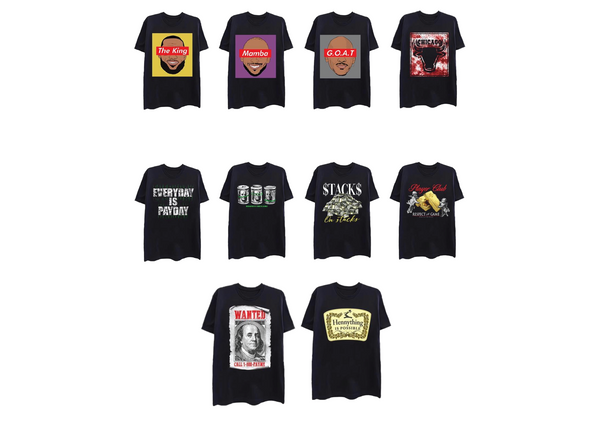T-SHIRT PICK YOUR BAG 6ct IN A BAG,  ASSORTED SIZES (XS-2X) AND COLORS (BLK, GRY, BLU, GRN, WHT).