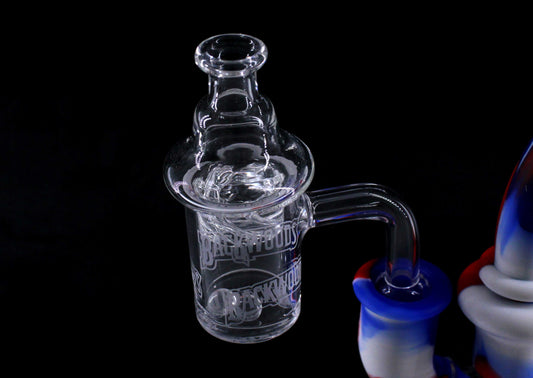 90 DEGREE 14MM QUARTS BANGER FLAT TOP "B" WITH TERP PEARLS AND CARB CAP (1CT)