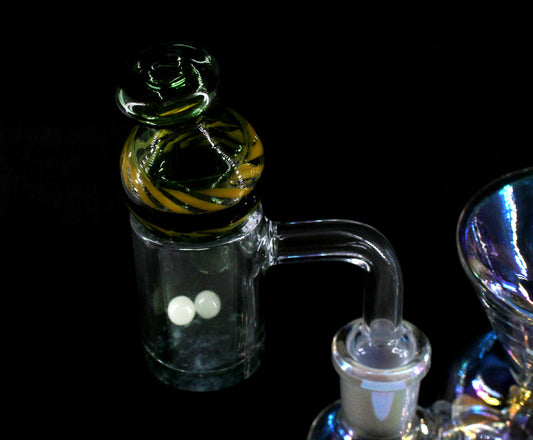 90 DEGREE 14MM QUARTS BANGER FLAT TOP WITH TERP PEARLS AND BORO VORTEX CARB CAP (1CT)