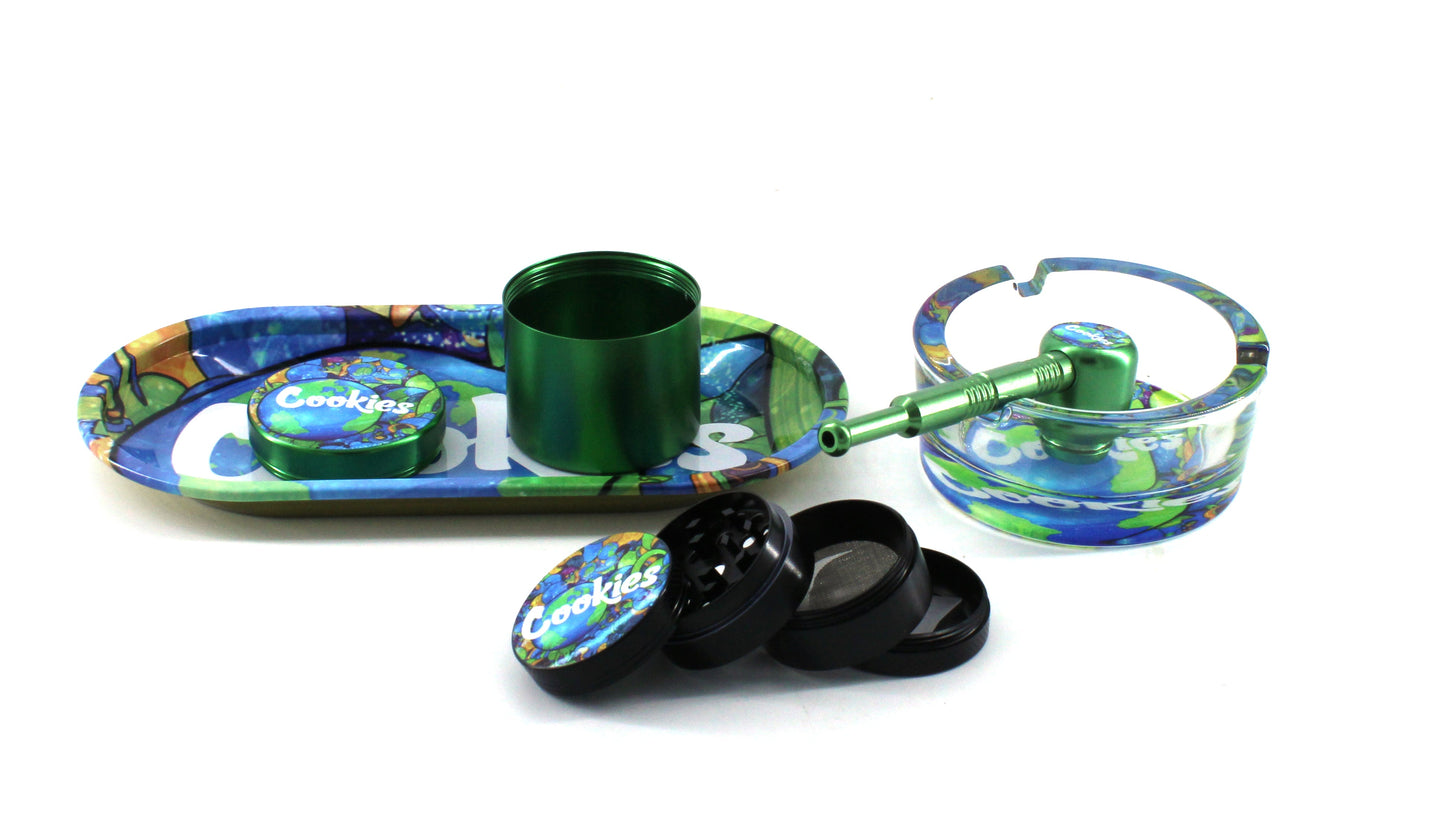 TRAY+ASHTRAY+ONE HITTER+GRINDER+STASH JAR COMBO BOX(1CT)