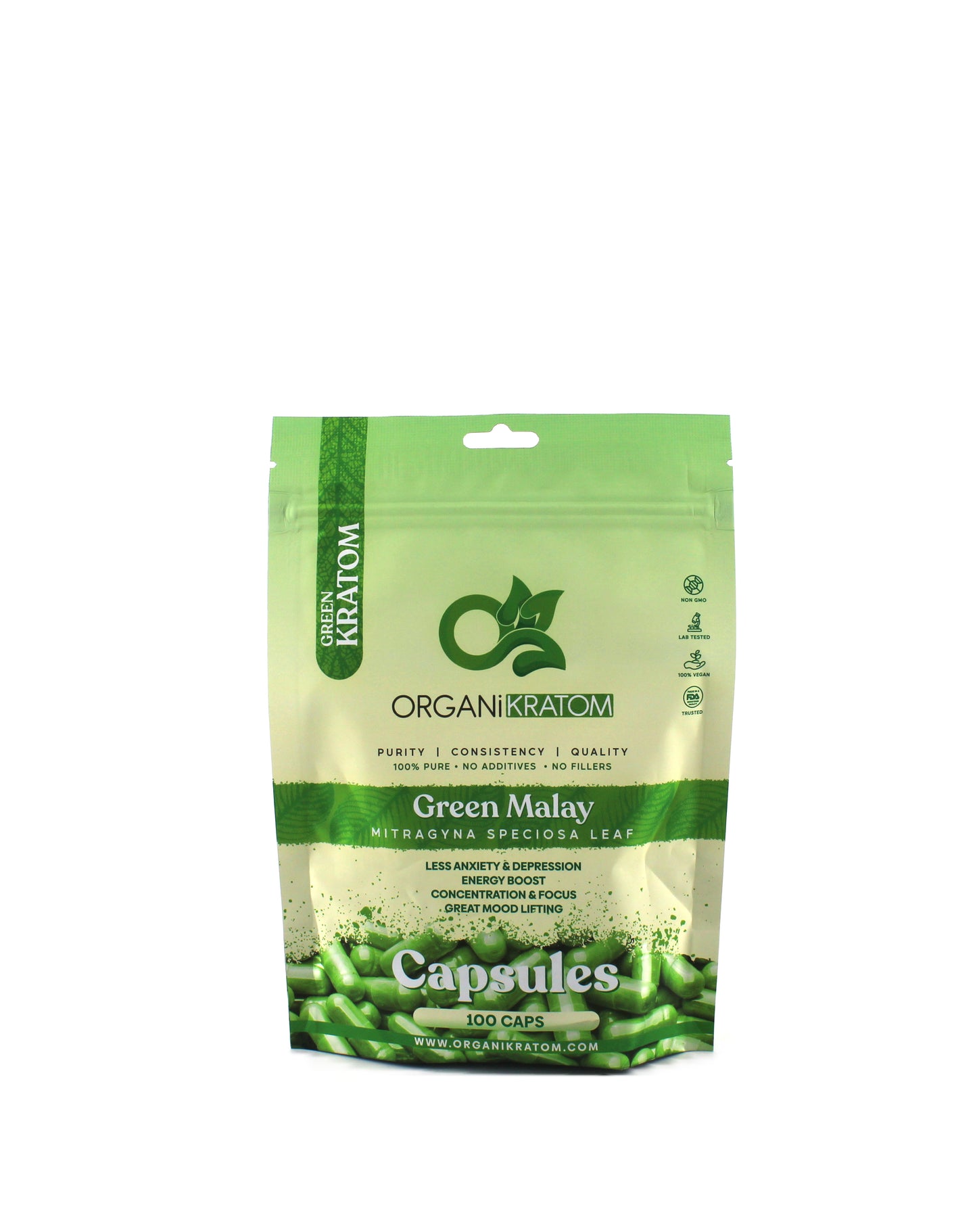 ORGANI KRATOM CAPSULE 100PK GREEN MALAY (1CT)