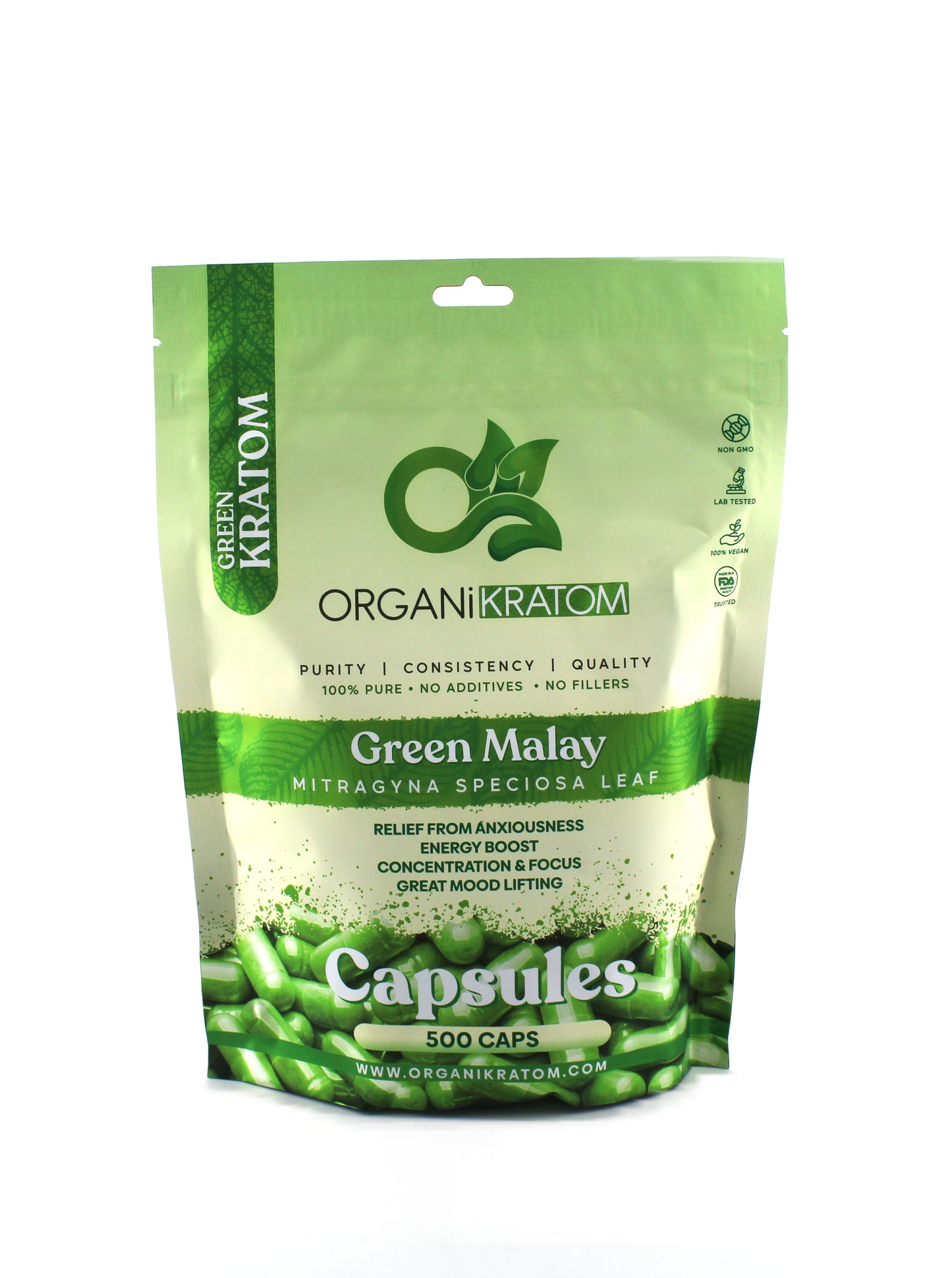 ORGANI KRATOM CAPSULE 500PK GREEN MALAY (1CT)