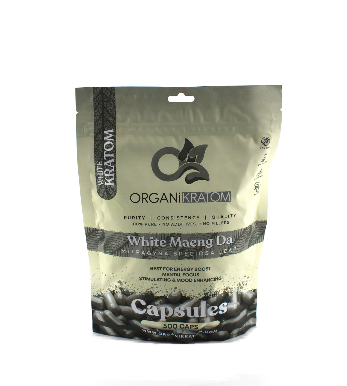 ORGANI KRATOM CAPSULE 500PK WHITE MAENG DA (1CT)