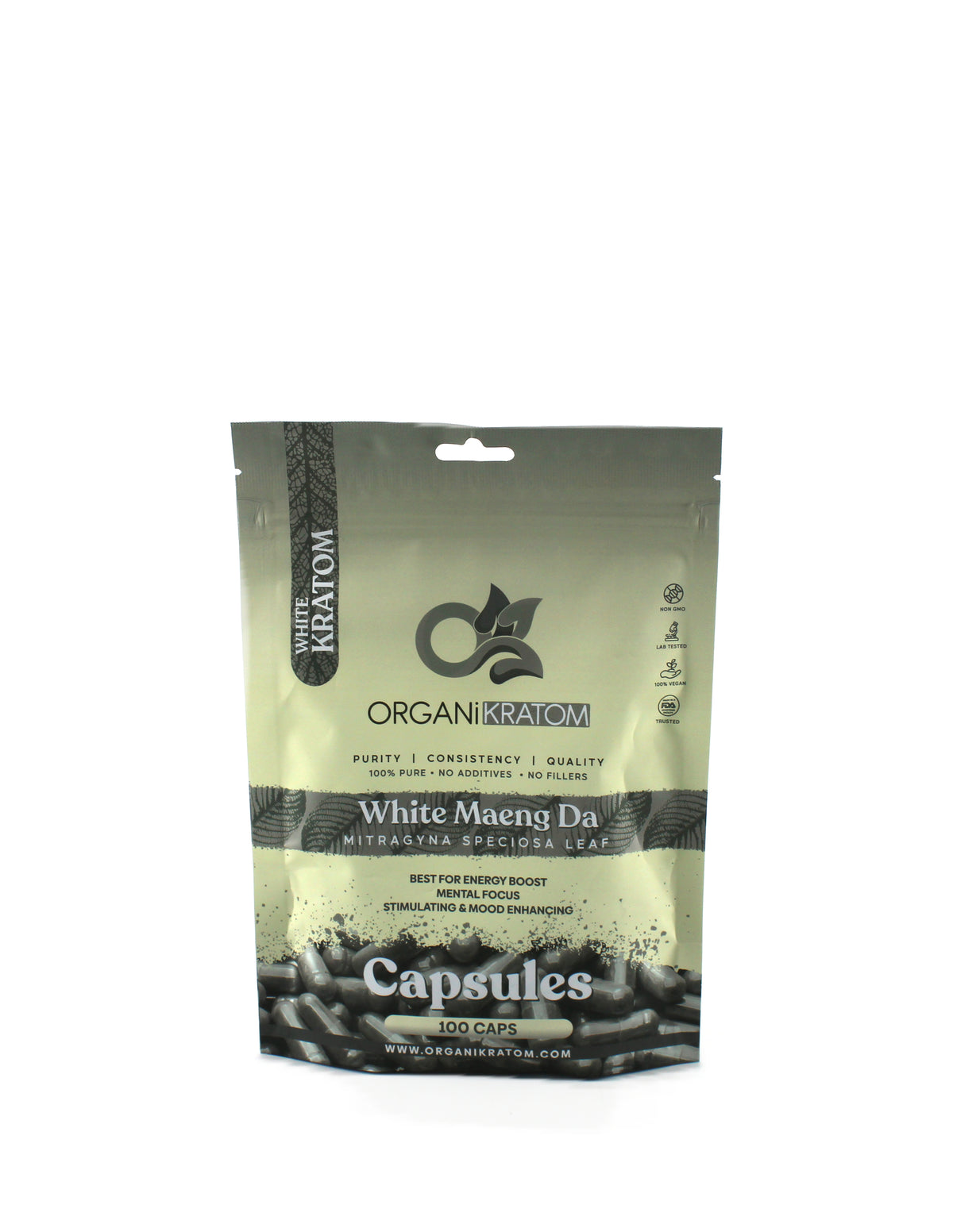 ORGANI KRATOM CAPSULE 100PK WHITE MAENG DA (1CT)
