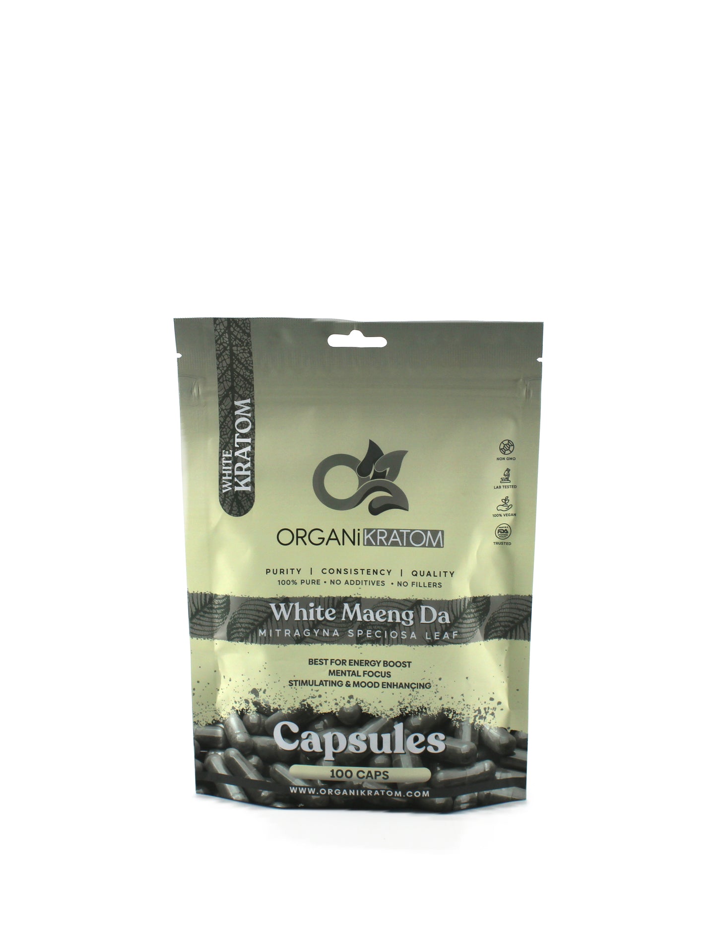ORGANI KRATOM CAPSULE 100PK WHITE MAENG DA (1CT)