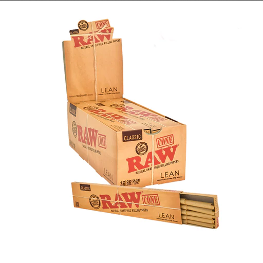 RAW CLASSIC UNREFINED CONE 20 PK LEAN (12PC) LIMIT 2 MASTER CASES 16 BOXES PER CUSTOMER