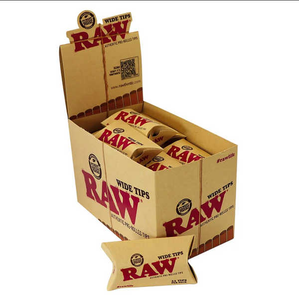 RAW UNBLEACHED PRE-ROLLED TIPS WIDE 21PK (1CT)